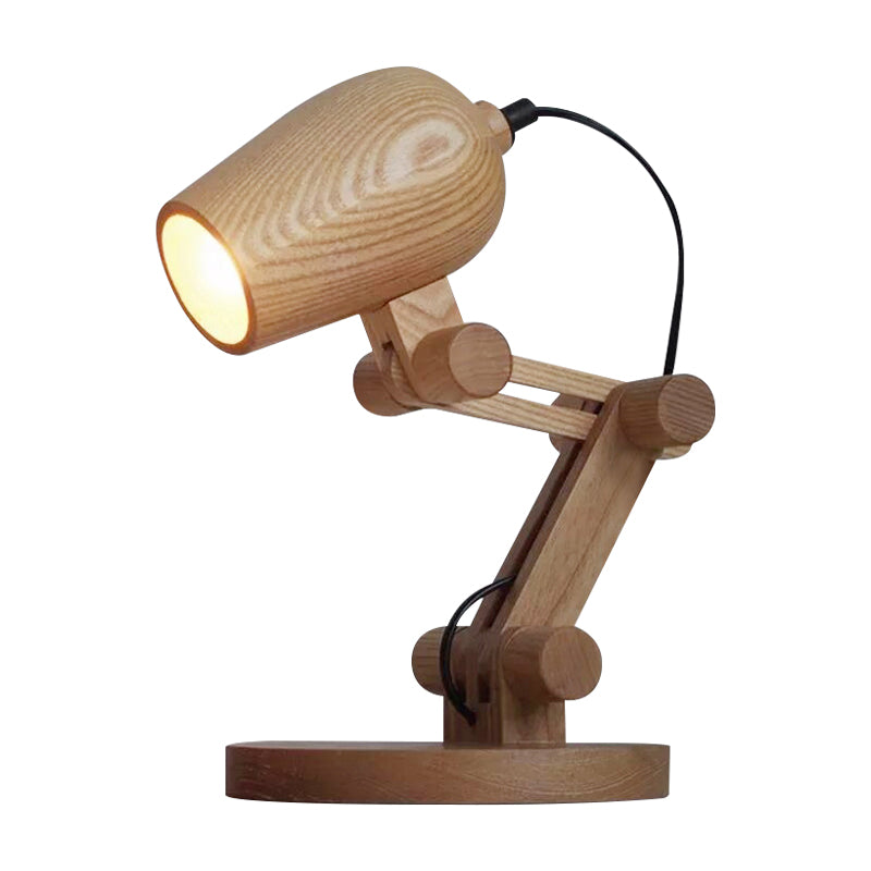 Robot Table Light Nordic Wood Kids Bedside LED Nightstand Light with Swing Arm in Brown