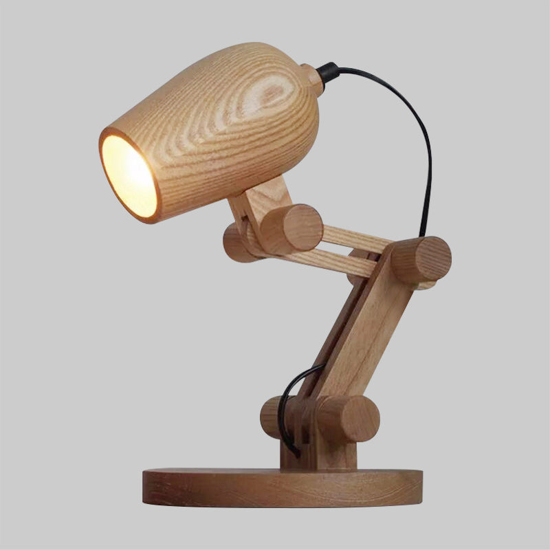 Robot Table Light Nordic Wood Kids Bedside LED Nightstand Light with Swing Arm in Brown