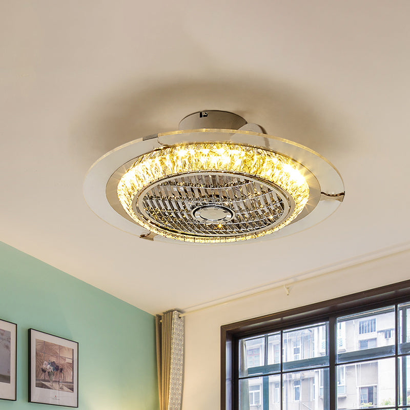 23.5 "W Cirkel Semi Flush Light armatuur eenvoud afgeschuinde kristal LED Chrome hangende ventilatorverlichting