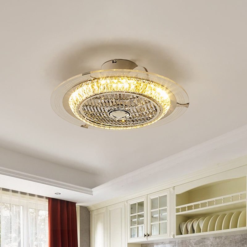 23.5 "W Cirkel Semi Flush Light armatuur eenvoud afgeschuinde kristal LED Chrome hangende ventilatorverlichting