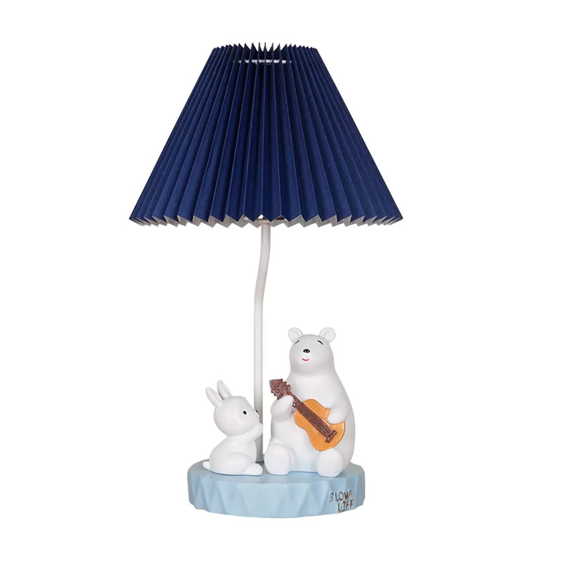 Folded Desk Lamp Modernist Fabric 1 Bulb Blue Task Lighting with Bear and Rabbit Decor