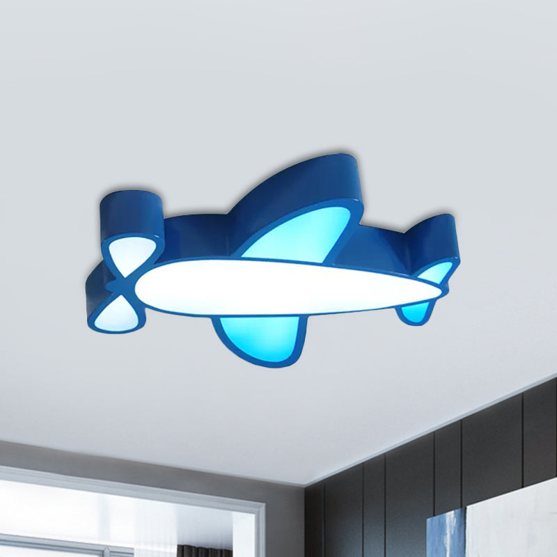 LED-plafondgemonteerde kinderlamp met acrylkap Rood/geel/blauw Battle-Plane-inbouwlamp in warm/wit licht