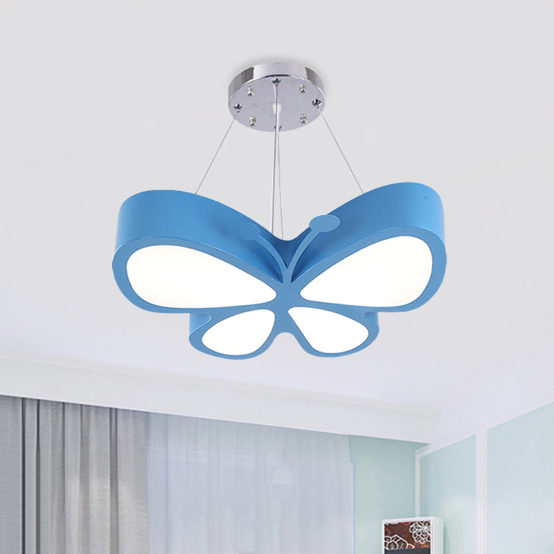 Kids Style Butterfly Chandelier Light Acrylic LED Hallway Ceiling Hang Fixture in Red/Blue/Yellow