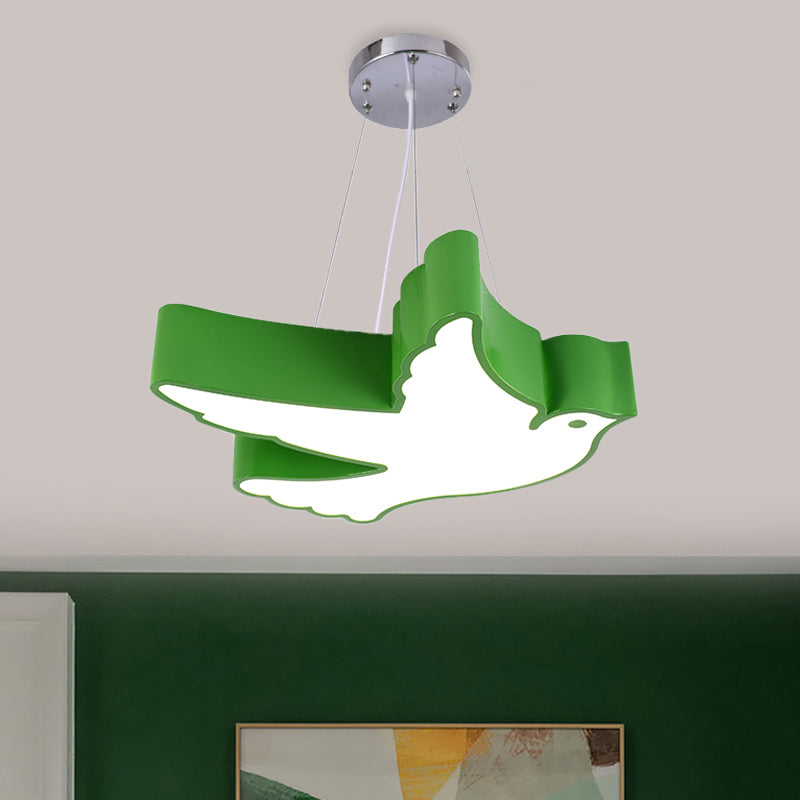 Hedendaagse LED -hanger kroonluchter blauw/groen/rood vliegende vogel gesuspendeerd verlichtingsarmatuur met acrylschaduw