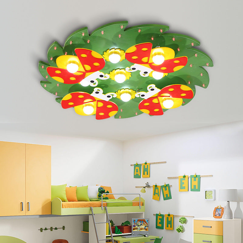 Lámpara de techo de árbol de madera con mariquita Deco, luz de montaje empotrada de dibujos animados modernos para dormitorio de niños