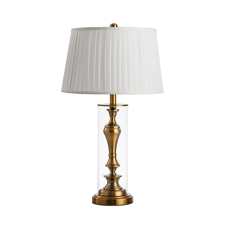 Gold 1 Light Night Table Light Countryside Fabric Empire Shade Nightstand Lamp with Metal Candlestick Base