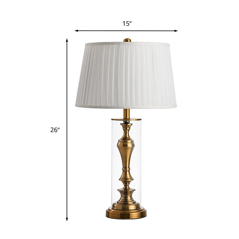 Gold 1 Light Night Table Light Countryside Fabric Empire Shade Nightstand Lamp with Metal Candlestick Base