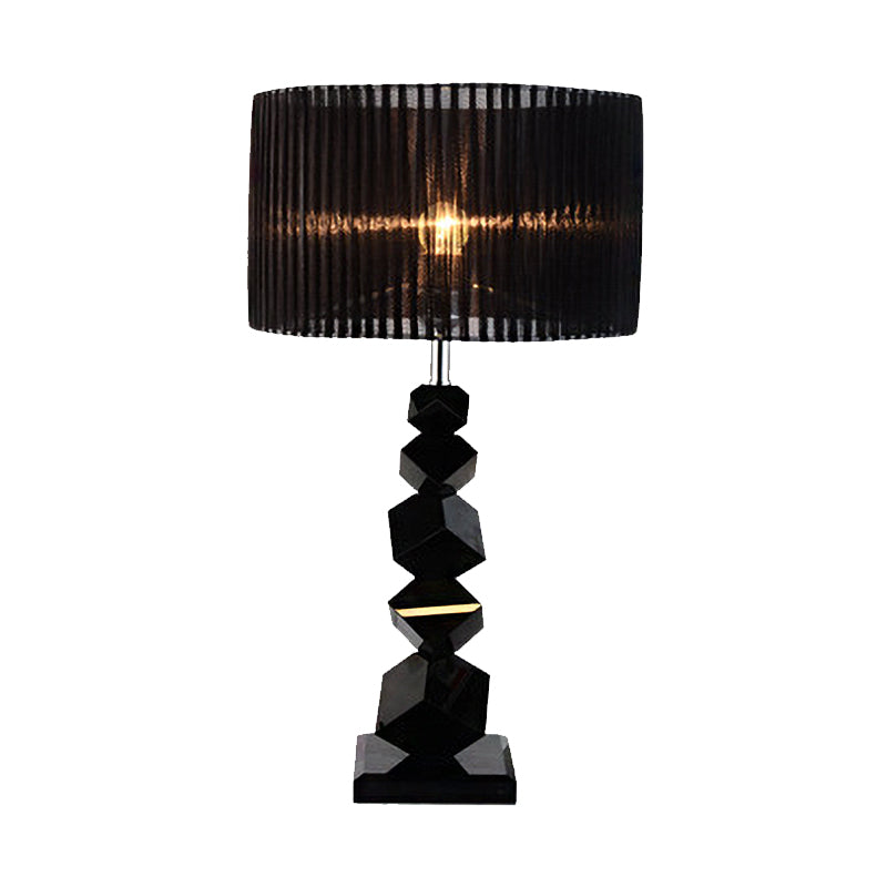 Black Drum Night Lamp Classic Fabric 1 Head Bedroom Table Light with Crystal Rock Design