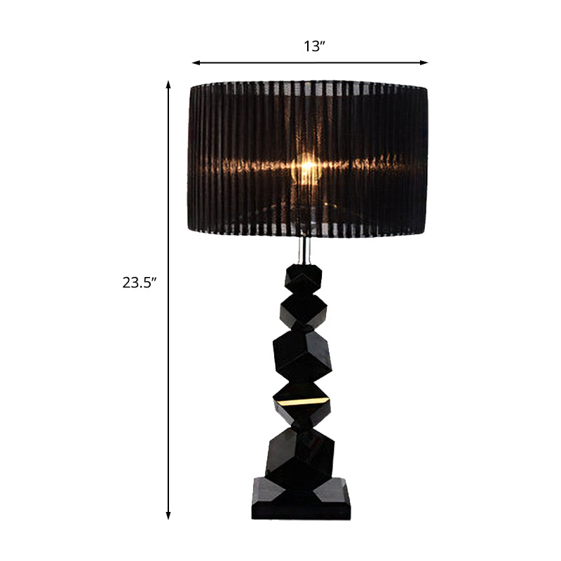 Black Drum Night Lamp Classic Fabric 1 Head Bedroom Table Light with Crystal Rock Design