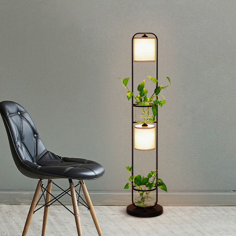 Zwart 1/2-lichte vloerverlichting Warehouse Stoffe trommelvloer Standing Lamp met helder glazen pot deco