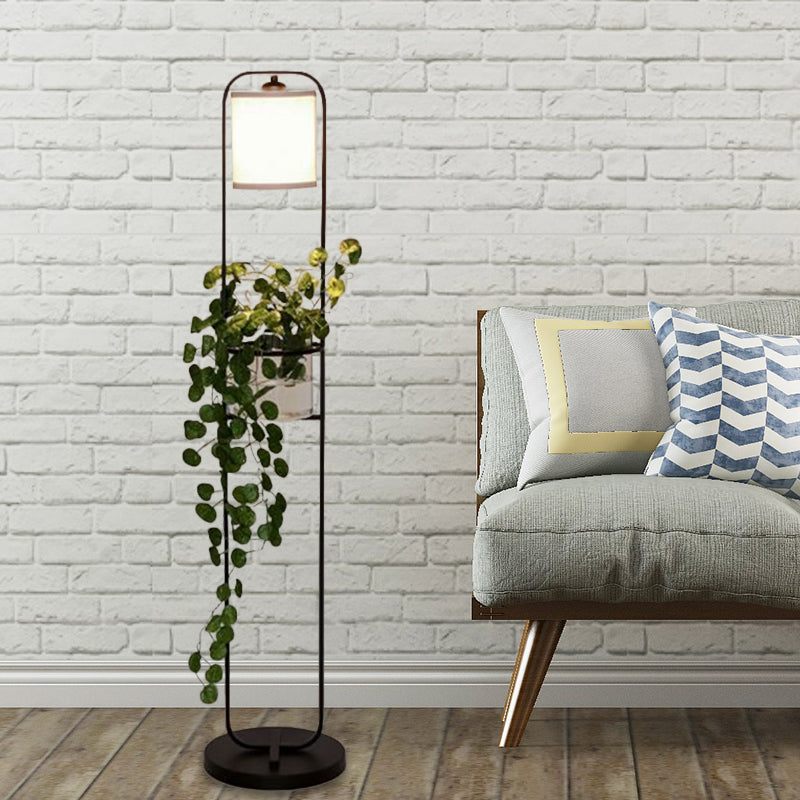 Zwart 1/2-lichte vloerverlichting Warehouse Stoffe trommelvloer Standing Lamp met helder glazen pot deco