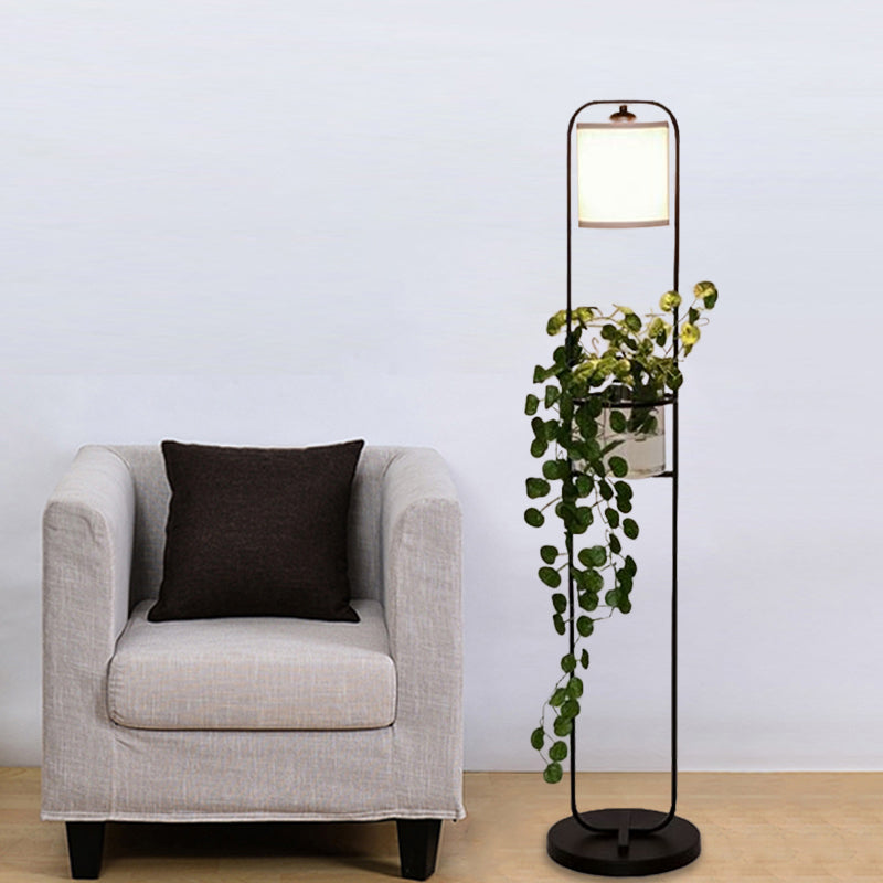 Zwart 1/2-lichte vloerverlichting Warehouse Stoffe trommelvloer Standing Lamp met helder glazen pot deco