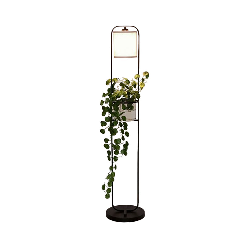 Zwart 1/2-lichte vloerverlichting Warehouse Stoffe trommelvloer Standing Lamp met helder glazen pot deco