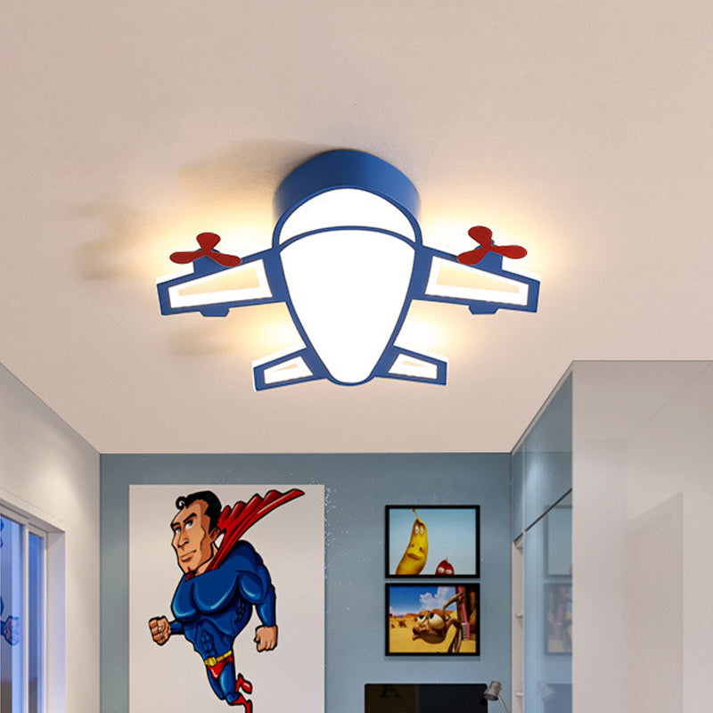 Acryl Vliegtuig Flush Mount Recessed Verlichting Cartoon Stijl LED Blauw Plafond Lamp in White/3 Color Light