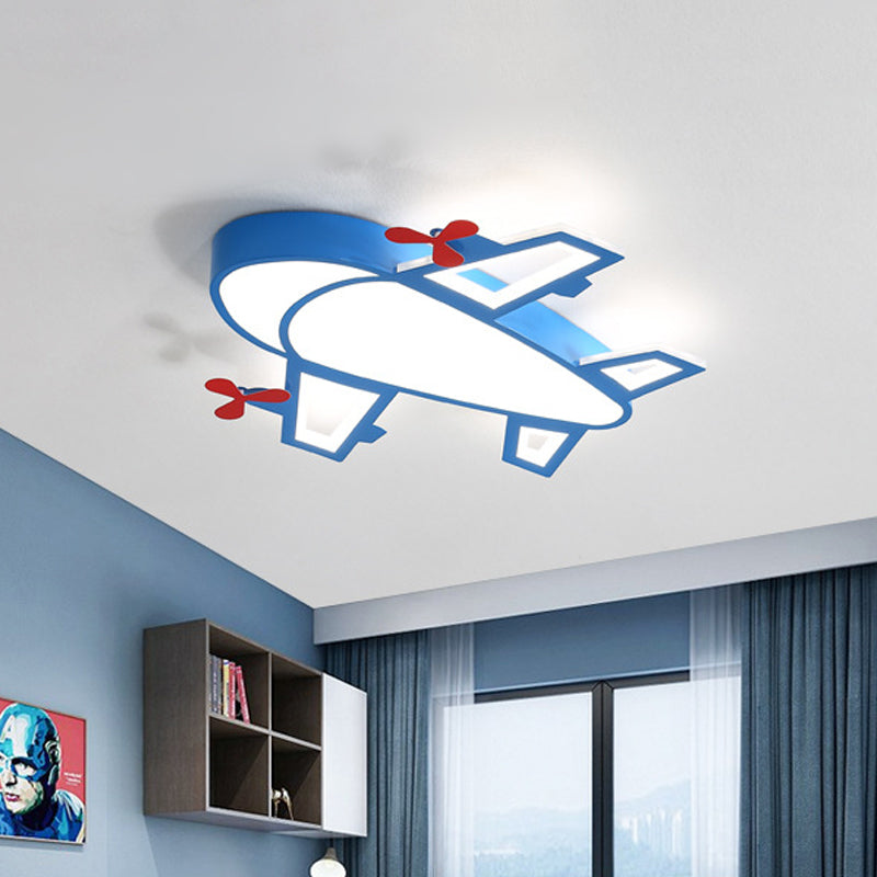 Acryl Vliegtuig Flush Mount Recessed Verlichting Cartoon Stijl LED Blauw Plafond Lamp in White/3 Color Light