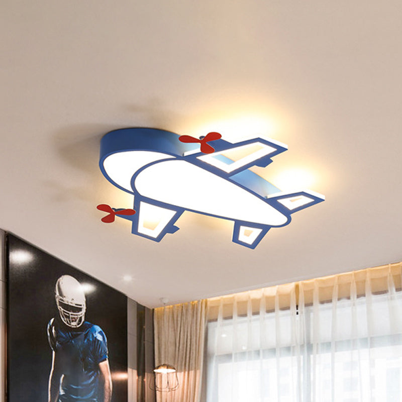 Acryl Vliegtuig Flush Mount Recessed Verlichting Cartoon Stijl LED Blauw Plafond Lamp in White/3 Color Light