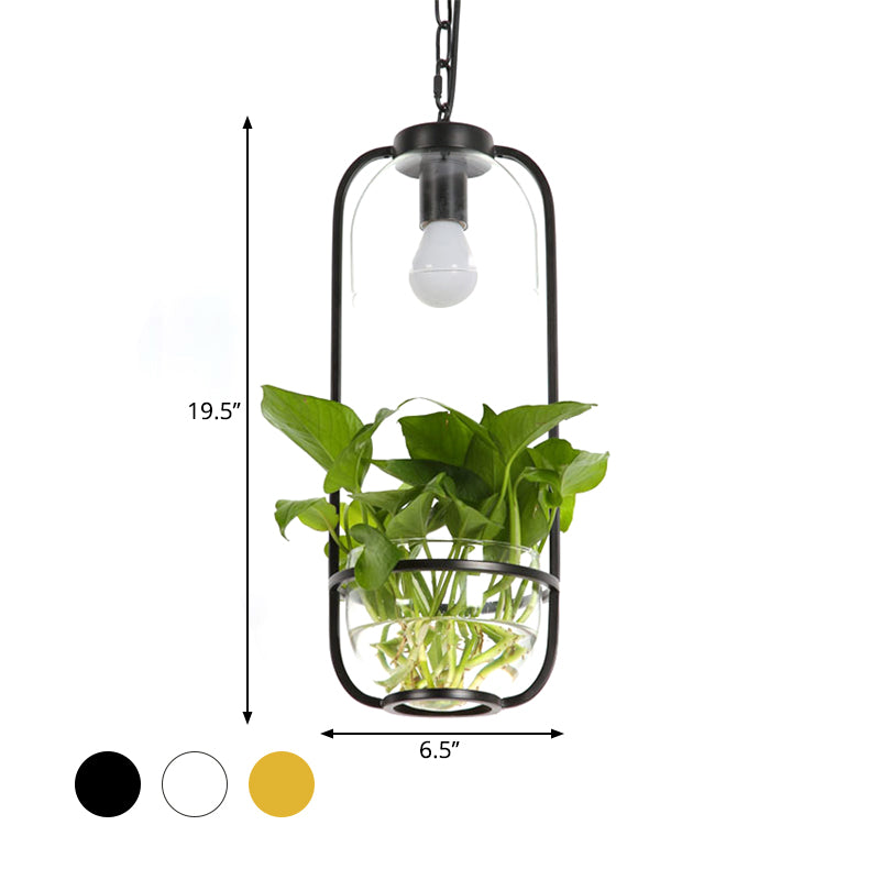 Iron Black/White/Gold Hanging Light Rectangle Farmhouse LED Pendant Lamp in Warm/White Light with Plant Pot