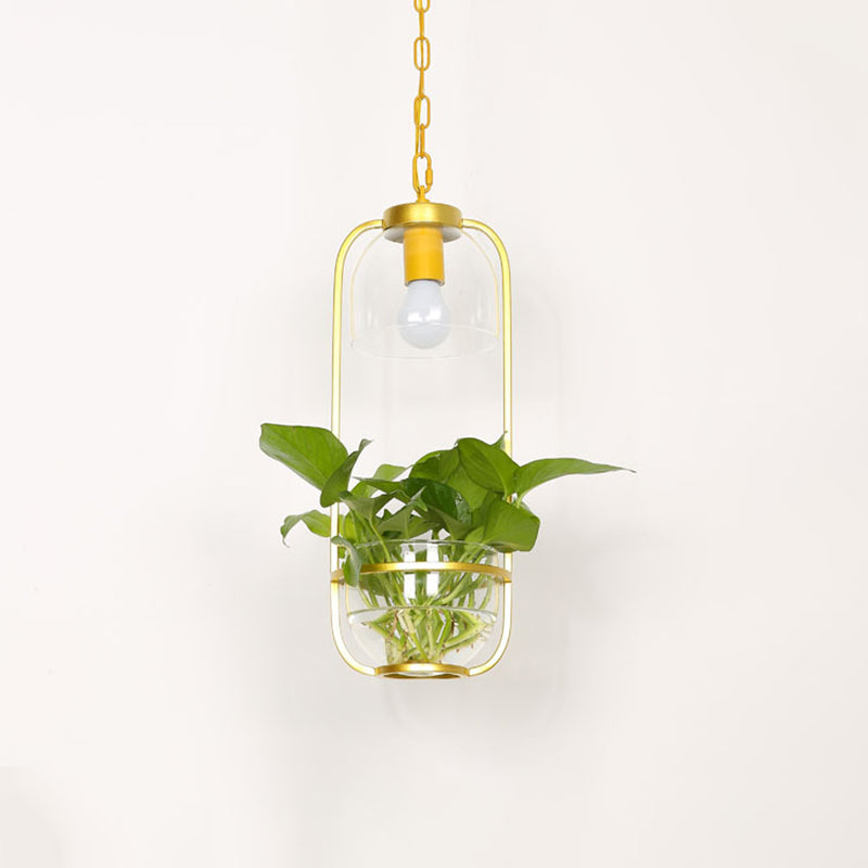 Iron Black/White/Gold Hanging Light Rectangle Farmhouse LED Pendant Lamp in Warm/White Light with Plant Pot