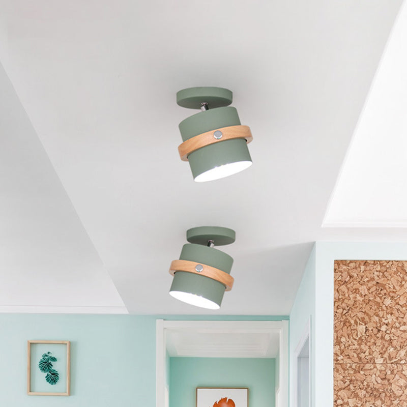 Ciotola/conica/cilindrica Lampada del soffitto Nordico Metal 1 luci a 1 luci/grigio scuro/verde e legno semifulco di montaggio con giunto per pivot