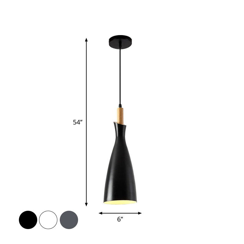 Grey/White/Black Tapered Shade Pendant Nordic Iron LED Ceiling Hang Light in Warm/White Light with Wood Decor