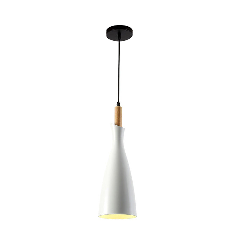 Grey/White/Black Tapered Shade Pendant Nordic Iron LED Ceiling Hang Light in Warm/White Light with Wood Decor