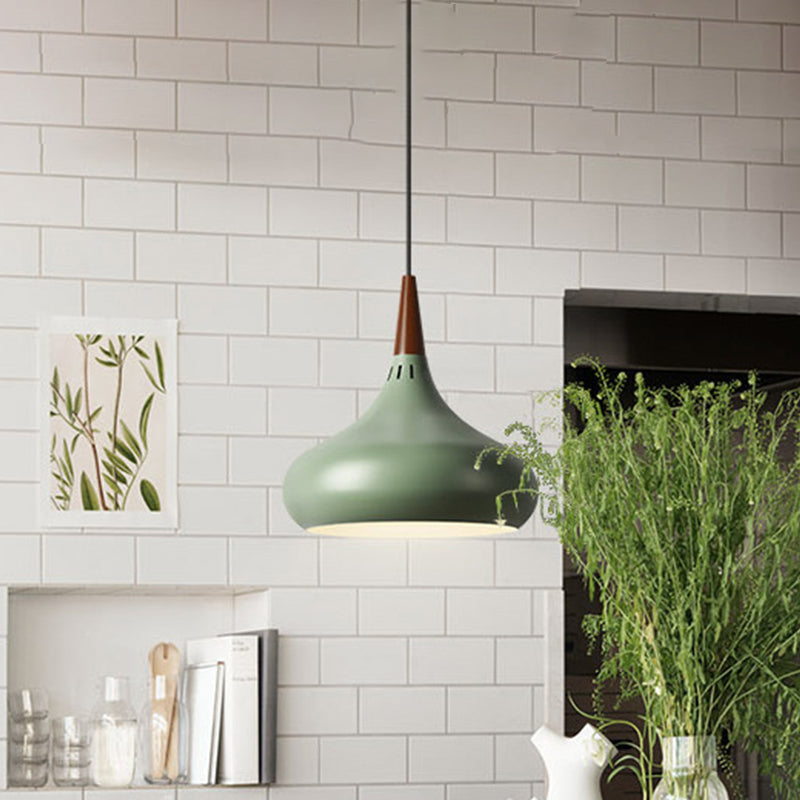 Onion Pendant Lighting Fixture Macaron Aluminum Single Green/White/Gold Hanging Ceiling Light with Vented Socket