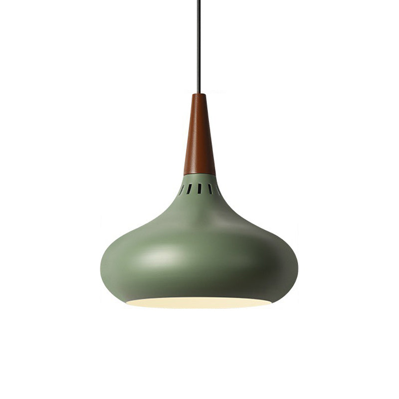 Onion Pendant Lighting Fixture Macaron Aluminum Single Green/White/Gold Hanging Ceiling Light with Vented Socket