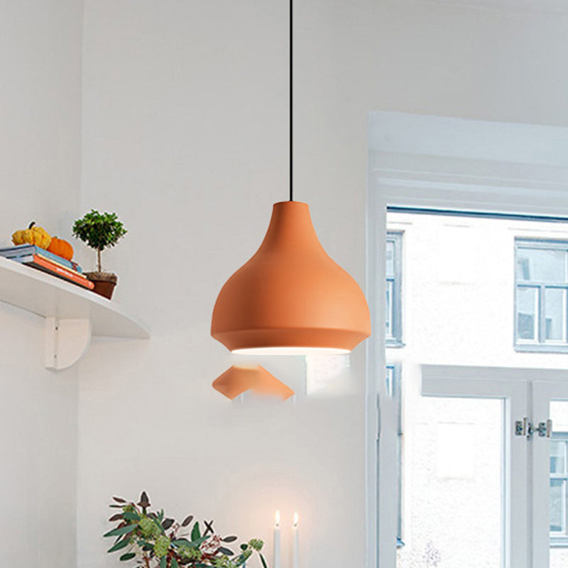 Single-Bulb Cafe Pendant Light Fixture Macaron Grey/Yellow/Orange Hanging Lamp with Vase Aluminum Shade