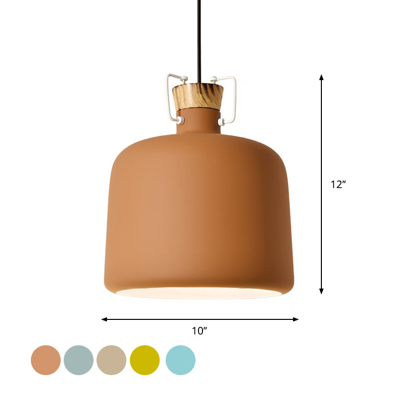 Wine Jar Shaped Down Lighting Macaron Aluminum 1-Light Open Kitchen Pendant Lamp in Blue/Gold/Brown with Wood Cork