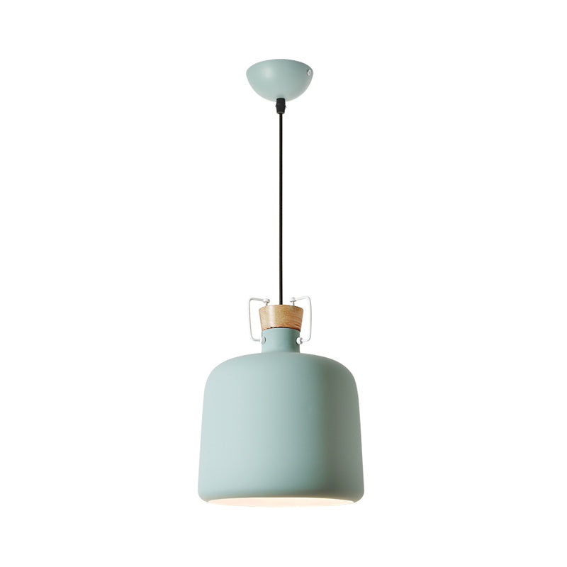 Wine Jar Shaped Down Lighting Macaron Aluminum 1-Light Open Kitchen Pendant Lamp in Blue/Gold/Brown with Wood Cork