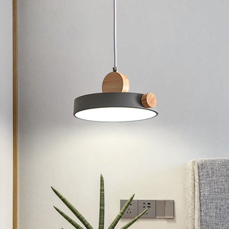 Grey/White/Green Round Hanging Light Nordic LED Acrylic Ceiling Suspension Lamp with Wood Decoration