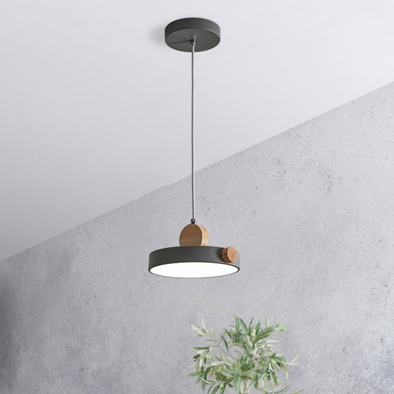 Grey/White/Green Round Hanging Light Nordic LED Acrylic Ceiling Suspension Lamp with Wood Decoration