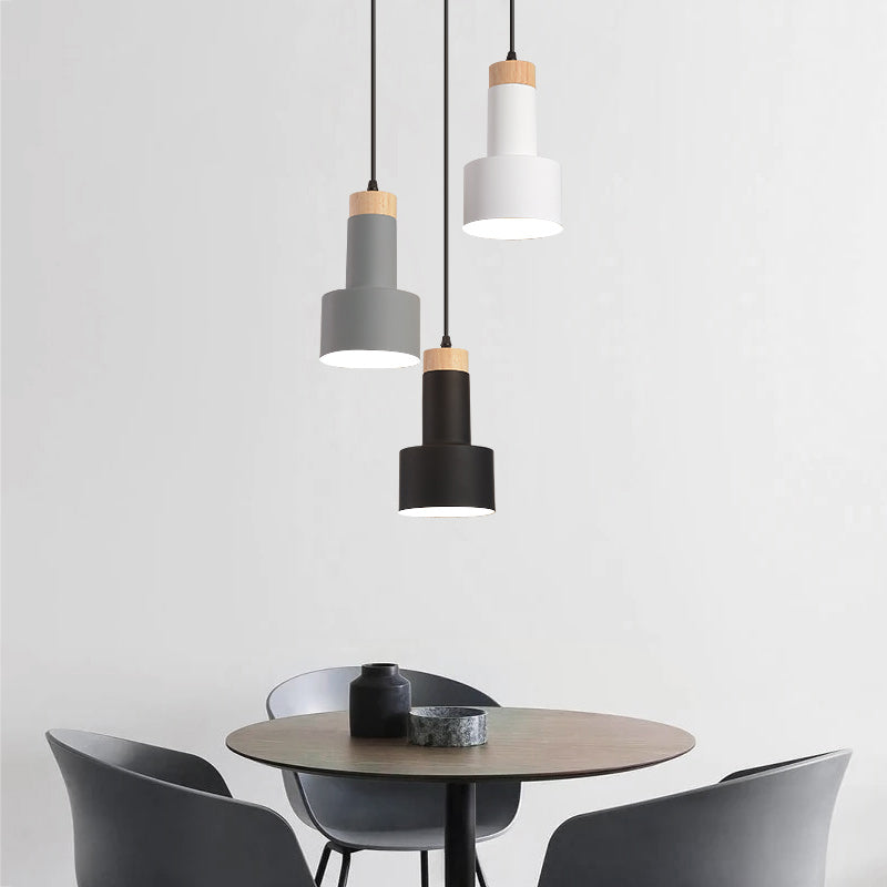 Round/Linear Hanging Pendant Light Nordic Metal 3 Heads Black/Grey/White Multi Light Ceiling Light with Torchlight/Cone Shade