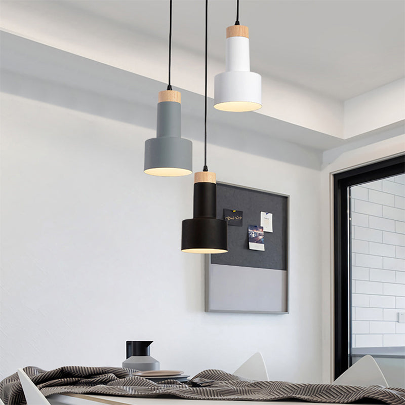 Round/Linear Hanging Pendant Light Nordic Metal 3 Heads Black/Grey/White Multi Light Ceiling Light with Torchlight/Cone Shade