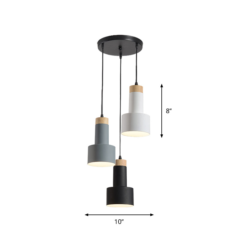 Round/Linear Hanging Pendant Light Nordic Metal 3 Heads Black/Grey/White Multi Light Ceiling Light with Torchlight/Cone Shade