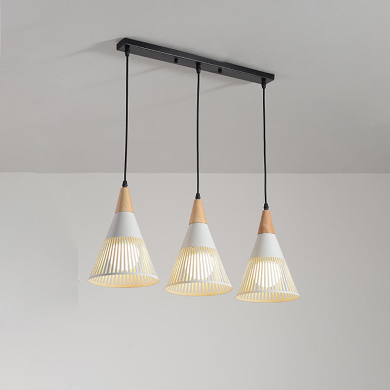 Round/Linear Hanging Pendant Light Nordic Metal 3 Heads Black/Grey/White Multi Light Ceiling Light with Torchlight/Cone Shade