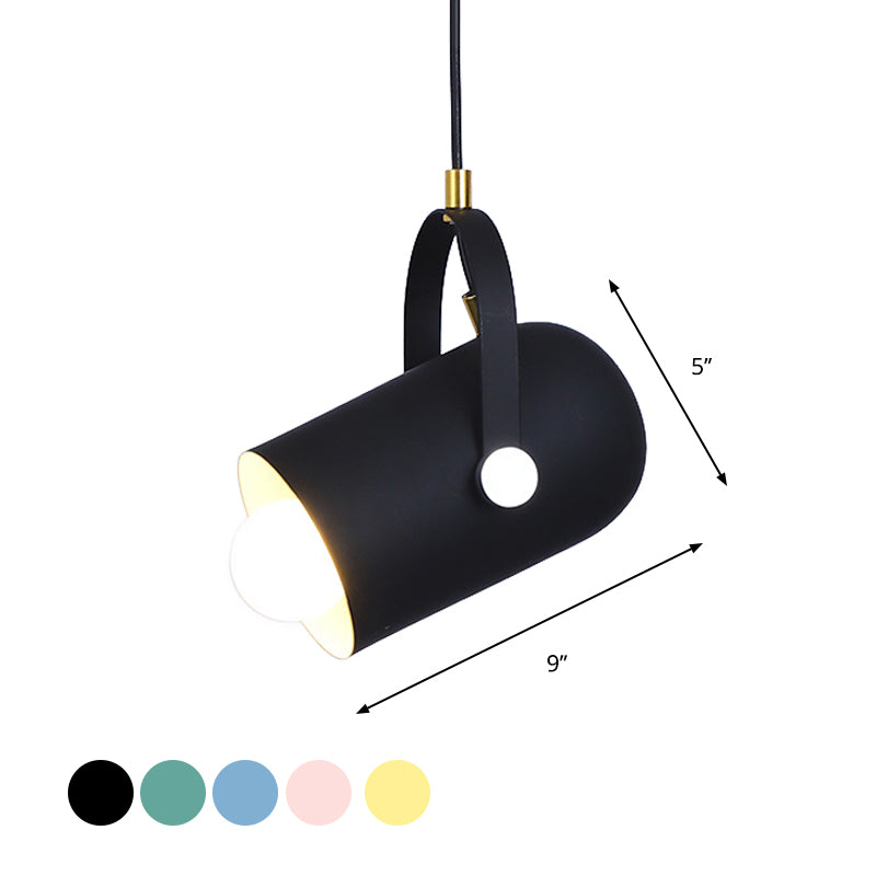 1-Light Clothing Store Pendant Lighting Macaron Blue/Pink/Black Handled Suspension Light with Cloche Aluminum Shade