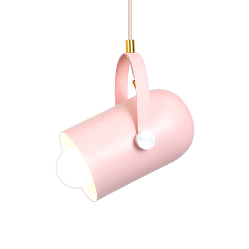 1-Light Clothing Store Pendant Lighting Macaron Blue/Pink/Black Handled Suspension Light with Cloche Aluminum Shade