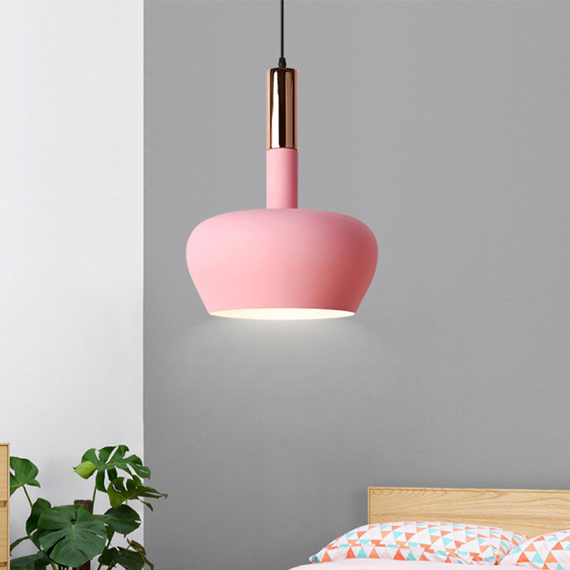 Apple-Shape Down Lighting Pendant Macaron Metallic 1 Light Pink/Blue/Yellow Ceiling Hang Light with Handle