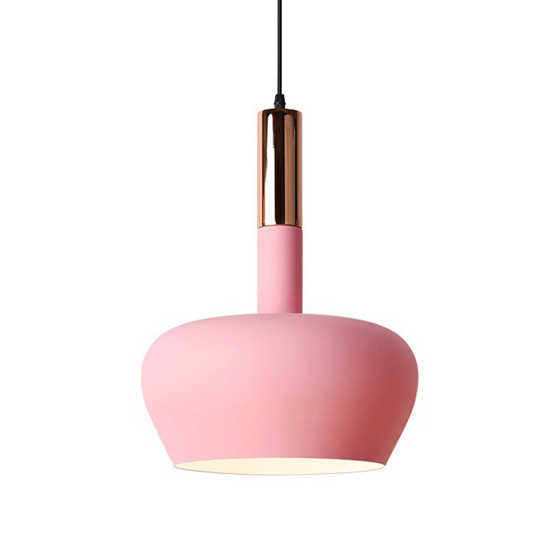 Apple-Shape Down Lighting Pendant Macaron Metallic 1 Light Pink/Blue/Yellow Ceiling Hang Light with Handle