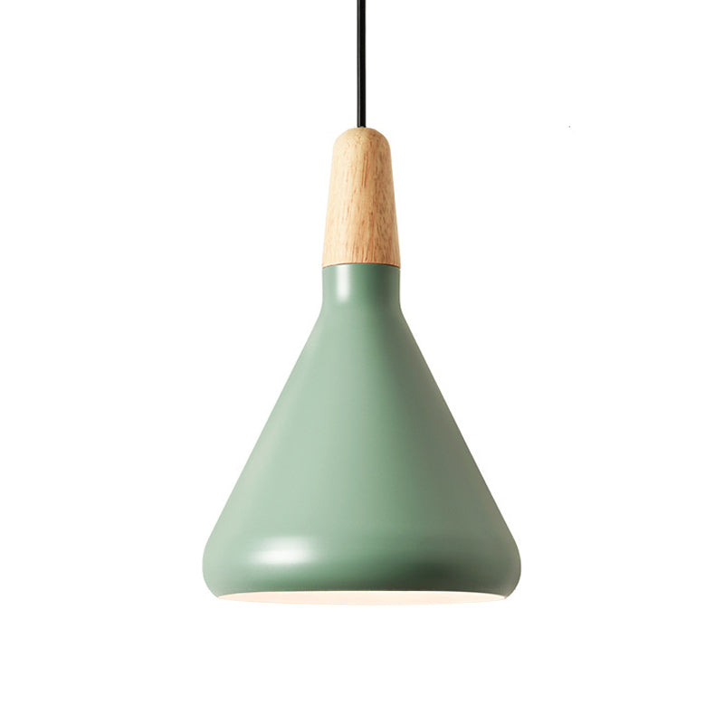 Conical Hanging Ceiling Light Macaron Aluminum 1-Bulb Pink/Gold/Grey and Wood Pendant Light Fixture over Table