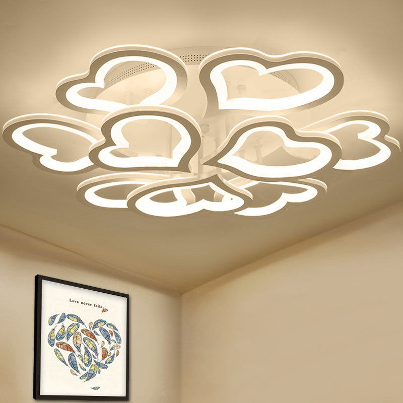 Acrylic Loving-Heart LED Ceiling Mount Light Contemporary Ceiling Lamp in White for Game Room