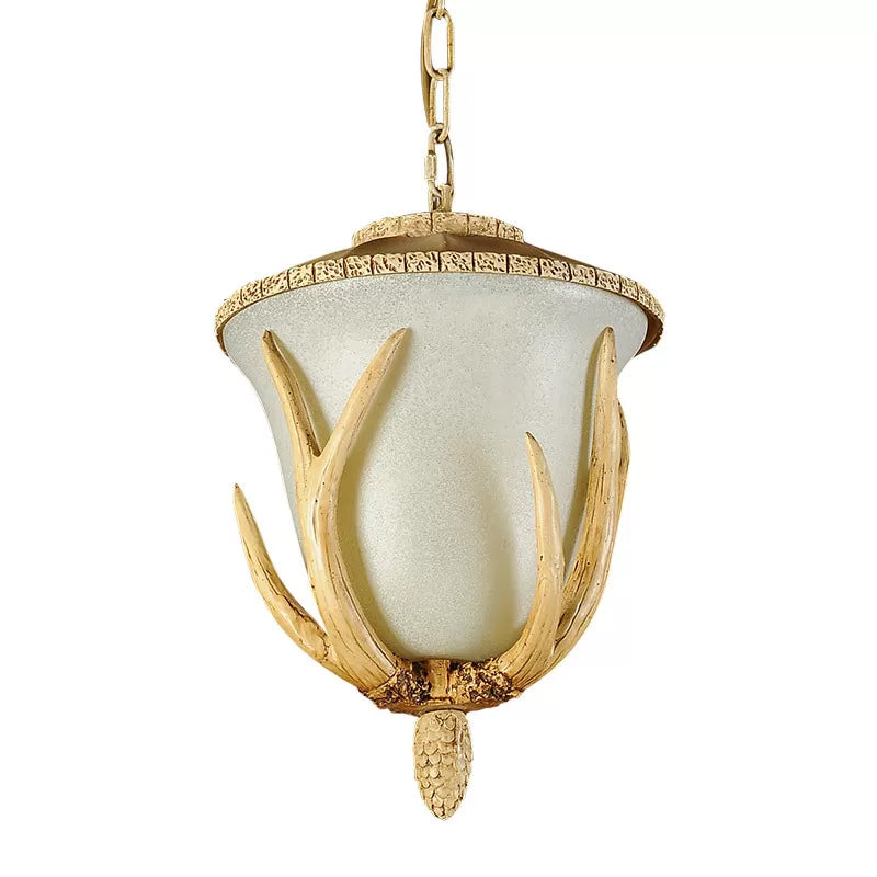 Single-Bulb hanger licht land bistro gewei gedetailleerde hangende lamp met klok witte glazen schaduw in bruin