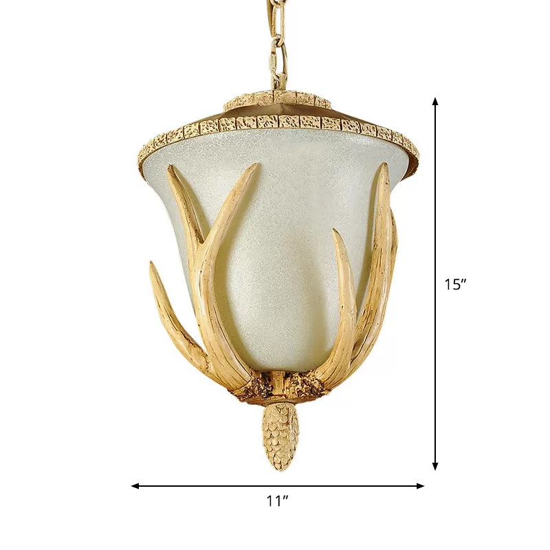 Single-Bulb hanger licht land bistro gewei gedetailleerde hangende lamp met klok witte glazen schaduw in bruin