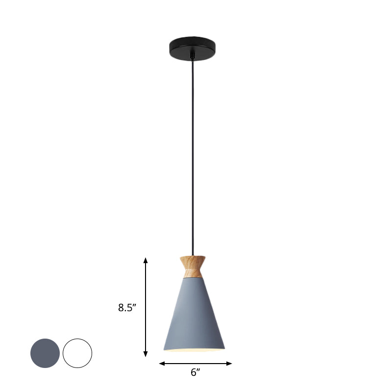 Iron Oval/Cone/Dome Shade Hanging Light Nordic Single Bulb Ceiling Pendant Lamp in Grey/White for Bedroom