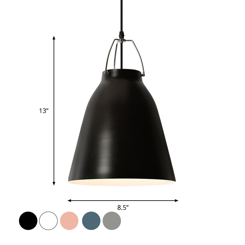 1-Bulb Restaurant Ceiling Hang Light Macaron Black/Pink/Blue Pendant Light with Bell Aluminum Shade