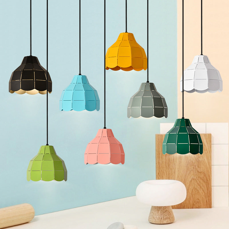 Laser Cut Floral Aluminum Drop Pendant Macaron 1 Bulb Green/Yellow/Grey Hanging Light Fixture