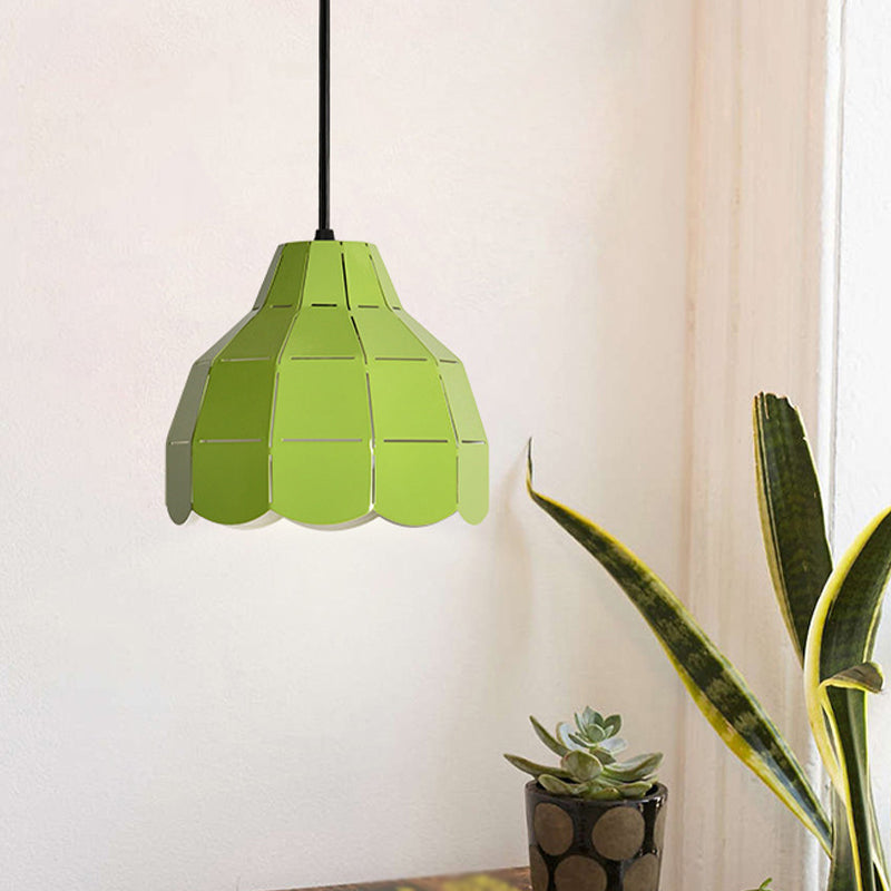 Laser Cut Floral Aluminum Drop Pendant Macaron 1 Bulb Green/Yellow/Grey Hanging Light Fixture