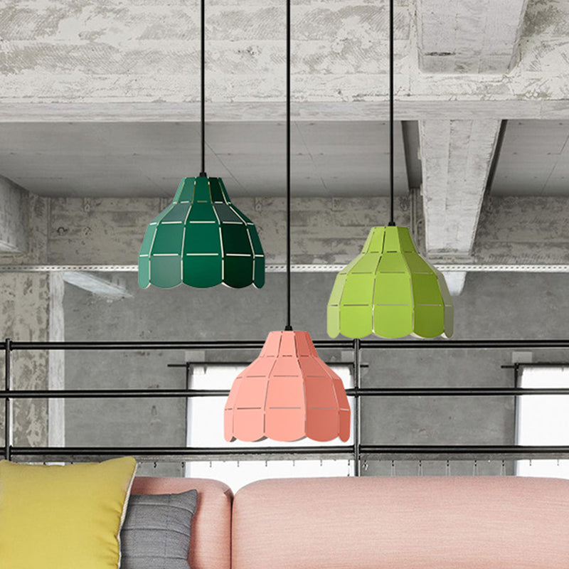 Laser Cut Floral Aluminum Drop Pendant Macaron 1 Bulb Green/Yellow/Grey Hanging Light Fixture