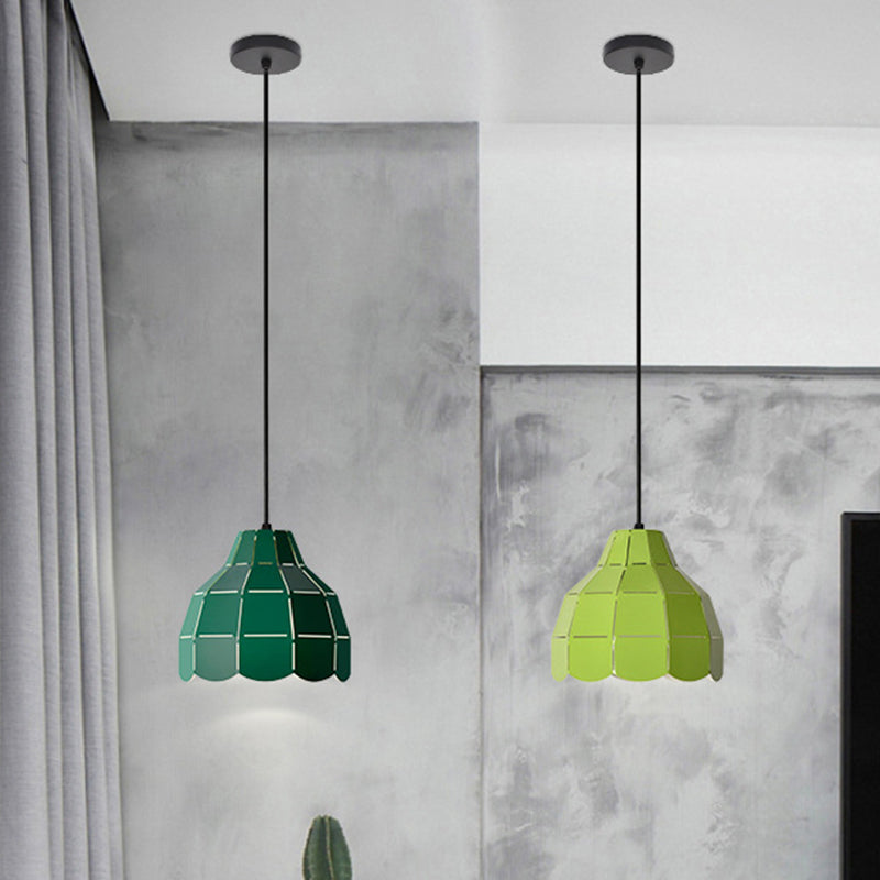 Laser Cut Floral Aluminum Drop Pendant Macaron 1 Bulb Green/Yellow/Grey Hanging Light Fixture